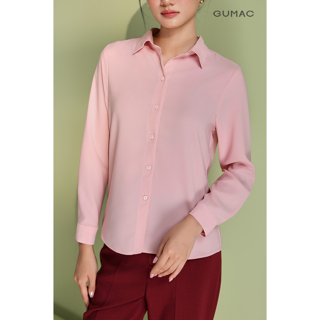 Áo Sơ Mi Nữ GUMAC Lụa Mango Form Suông Tay Dài Công Sở Mềm Mát Thanh Lịch AF04053