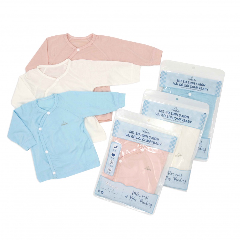 Mô tả Quần áo sơ sinh 5 món newborn cài cúc dài tay (quần, áo, mũ, bao tay, bao chân) mềm mại thoáng khí vải modal Comfybaby - 3