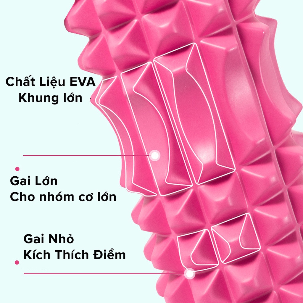 Mô tả Foam Roller Massage Màu ĐEN - Con Lăn Yoga Matxa Tập Gym Tập Thể Thao Giãn Cơ Ống Trụ Lăn Xốp Có Gai Hãng Amalife - 9