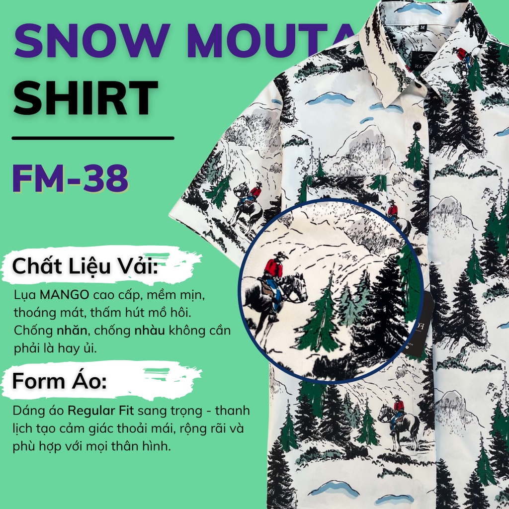 Mô tả Áo Sơ mi Nam hoạ tiết Núi Tuyết Snow Moutain FOMAN tay ngắn vải Lụa, thoáng khí, thấm hút, chống nhăn, chống nhàu (FM38) - 1