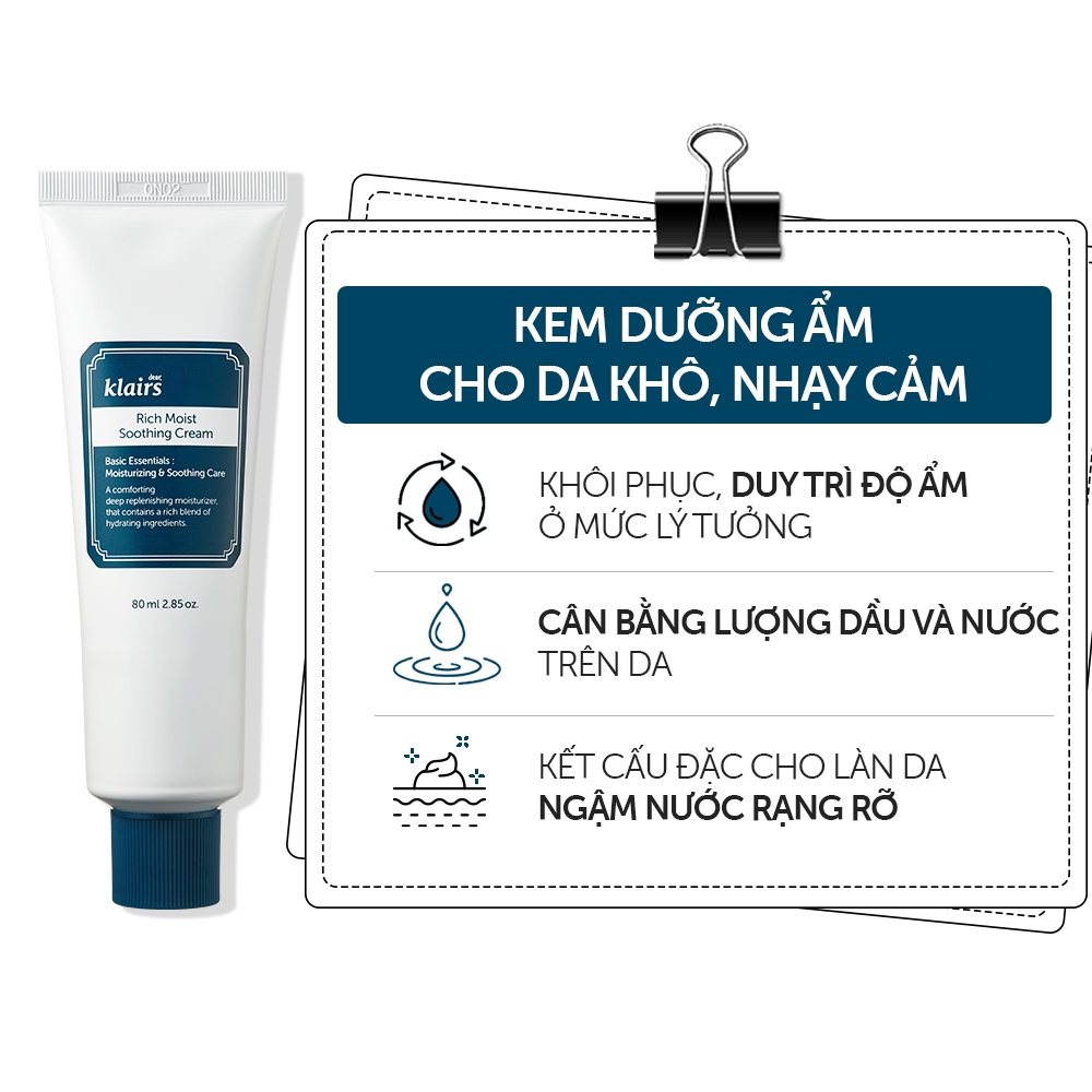 Mô tả Kem dưỡng Dear Klairs Rich Moist Soothing Cream 80g - 1
