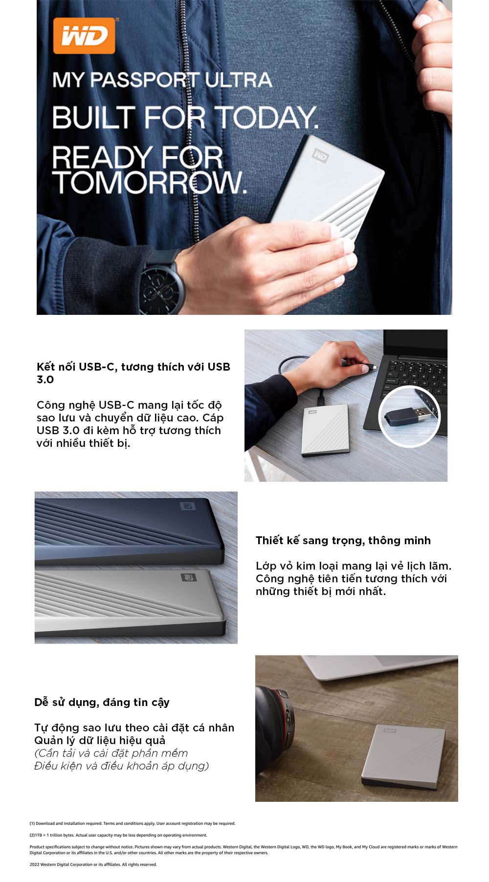 Mô tả Ổ cứng di động Western Digital WD My Passport Ultra Silver 2.5" USB Type C 2TB - WDBC3C0020BSL - 1