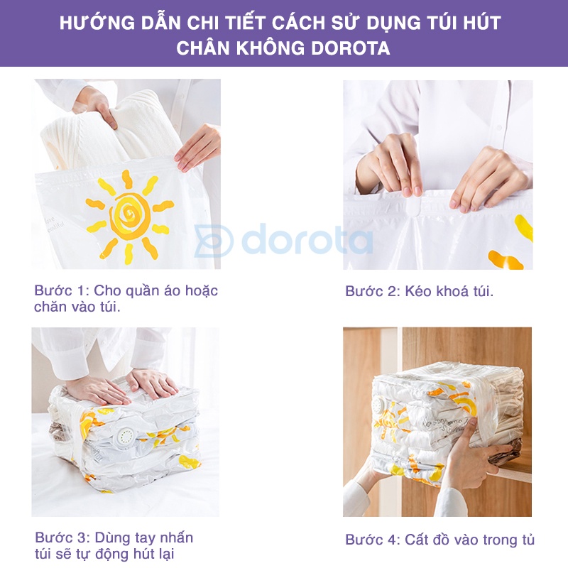 Mô tả Túi hút chân không đựng quần áo DOROTA không cần dùng bơm tái sử dụng vẫn có van cho máy hút chống mốc ẩm - 3