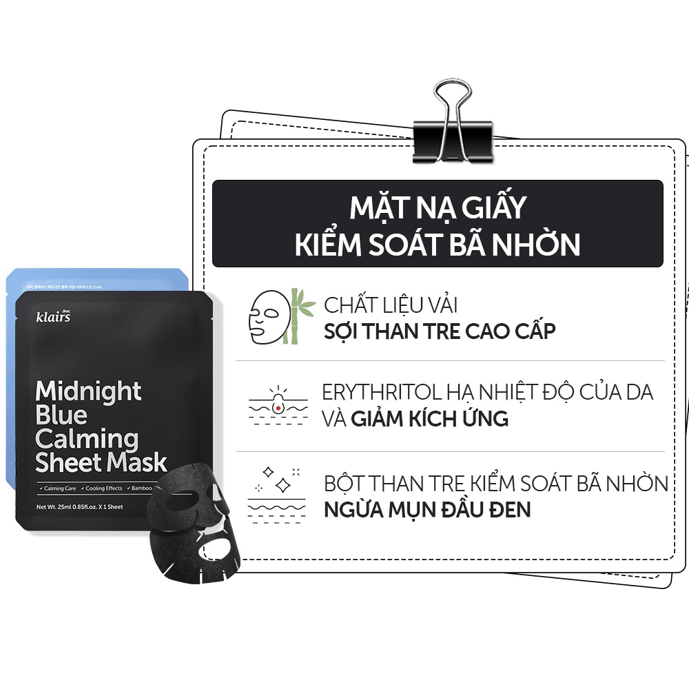 Mô tả Mặt nạ làm dịu da Dear Klairs Midnight Blue Calming Sheet Mask 25ml - 1