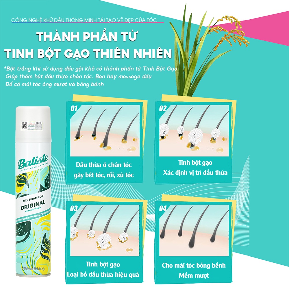 Mô tả Dầu Gội Khô Hương Cổ Điển Batiste Dry Shampoo Clean & Classic Original 200ml - 1
