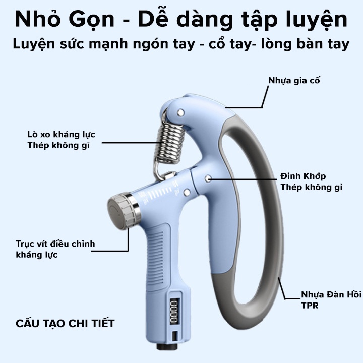 Mô tả Màu Xanh Dương - Kìm Bóp Tay Pro Đếm Số Điện Tử Dụng Cụ Tập Gym Cơ Bắp Cổ Tay Tại Nhà Chỉnh Lực 10-100kg Hãng Amalife - 7