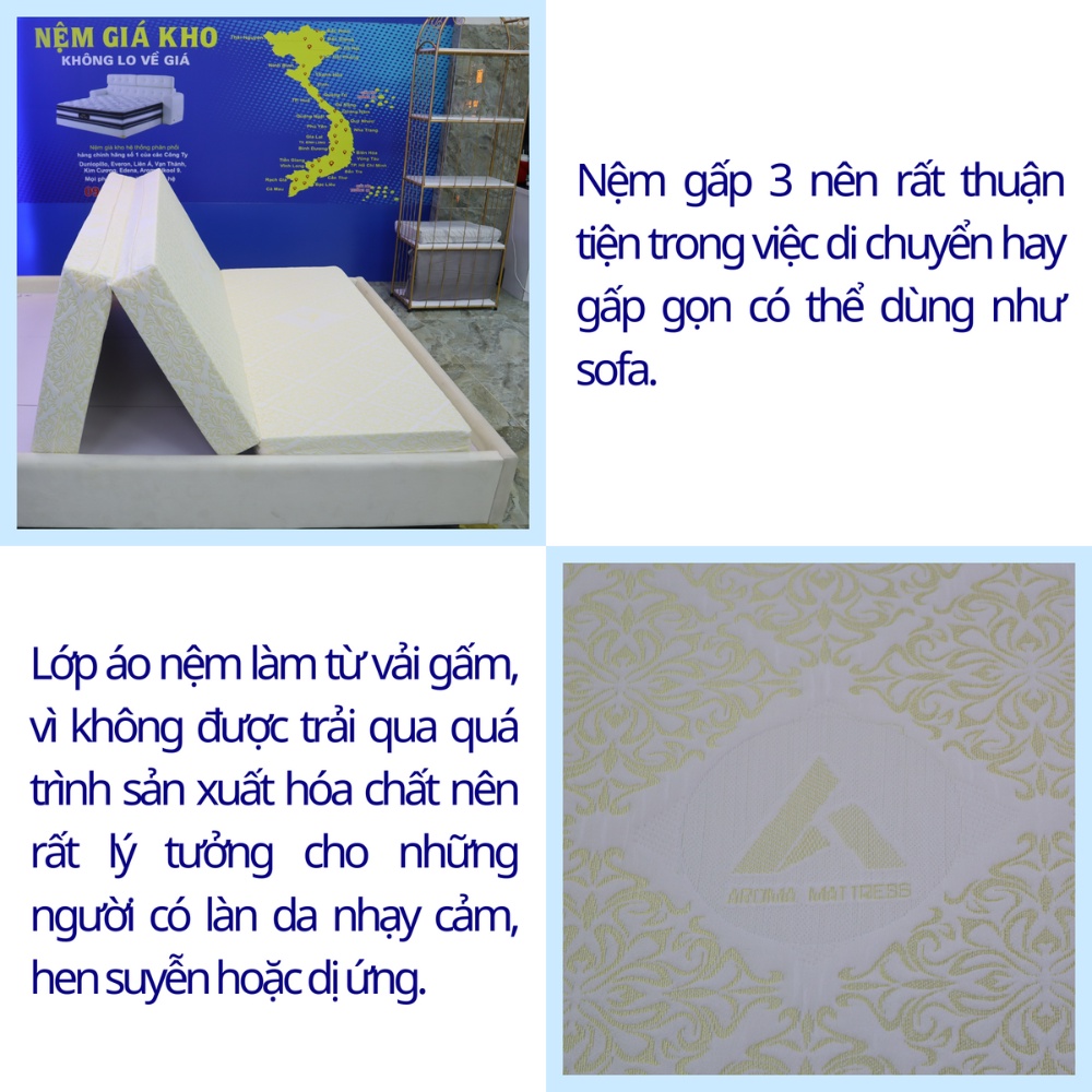 Mô tả Nệm Bông Ép Gấp 3 Aroma Fiber Độ Dày 5Cm Không Nóng Lưng, Nâng Đỡ Cơ Thể, Chính Hãng, Bảo Hành 10 Năm - 5