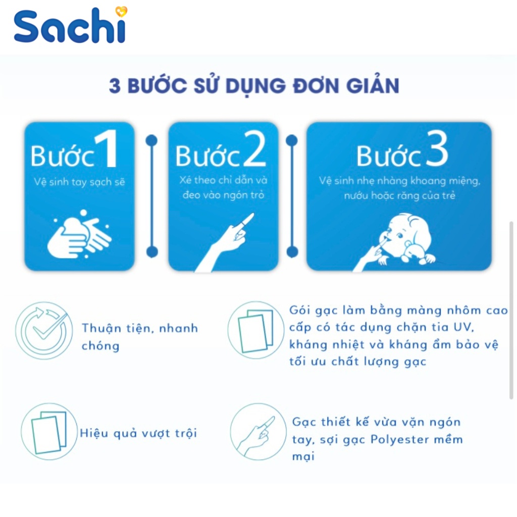 Mô tả Combo 2 Hộp Gạc Răng Miệng Cho Bé Mọc Răng SACHI Hộp 30 Gói An Toàn Tiện Lợi, Vệ Sinh Hàng Ngày Ngăn Ngừa Sâu Răng - 5