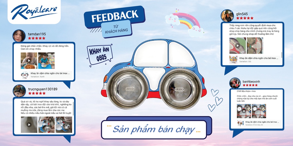 Mô tả Khay ăn dặm cho bé bằng Inox cao cấp Royalcare phù hợp ăn BLW, ăn dặm kiểu Nhật và truyền thống - 9
