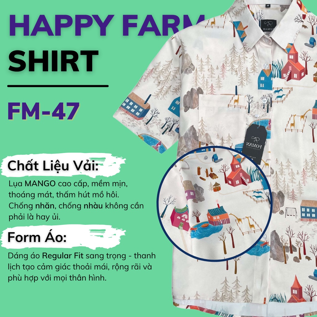 Mô tả Áo Sơ mi Nam Hoạ tiết Nông Trại Happy Farm FOMAN tay ngắn vải Lụa, thấm hút, thoáng khí, chống nhăn, chống nhàu (FM47) - 1