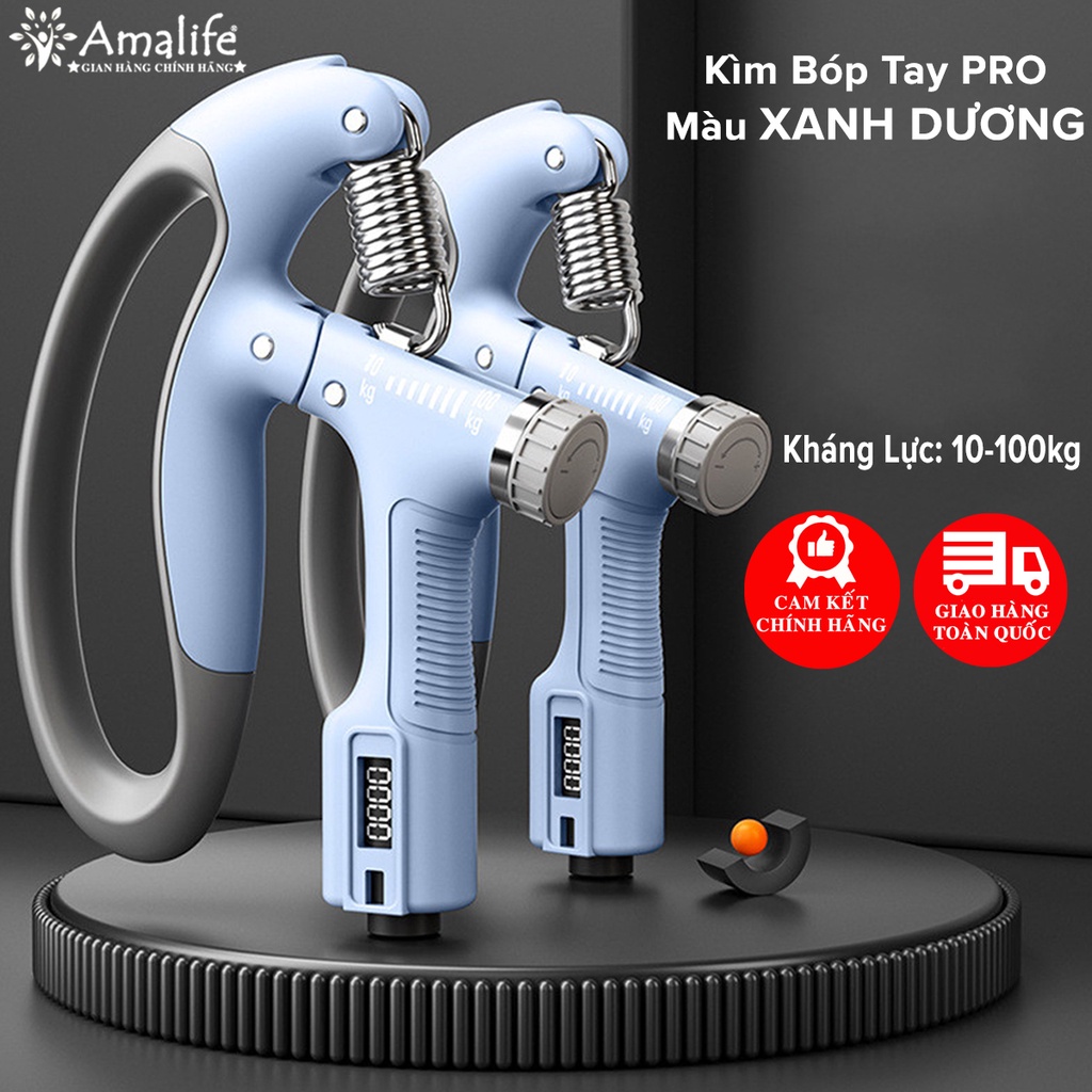 Mô tả Màu Xanh Dương - Kìm Bóp Tay Pro Đếm Số Điện Tử Dụng Cụ Tập Gym Cơ Bắp Cổ Tay Tại Nhà Chỉnh Lực 10-100kg Hãng Amalife - 1
