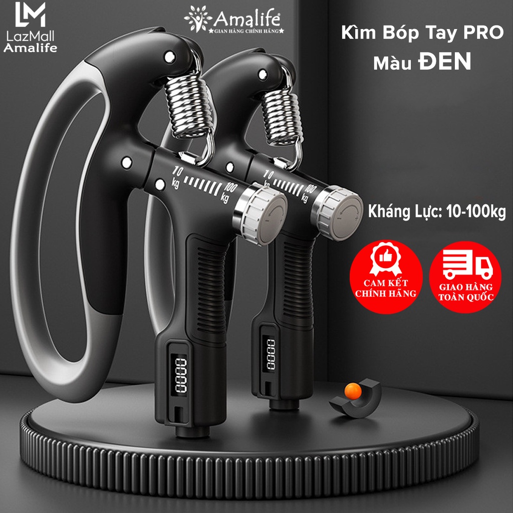 Mô tả Màu Đen - Kìm Bóp Tay Pro Đếm Số Điện Tử Dụng Cụ Tập Gym Tập Cơ Bắp Cổ Tay Tại Nhà Điều Chỉnh Lực 10-100kg Hãng Amalife - 1