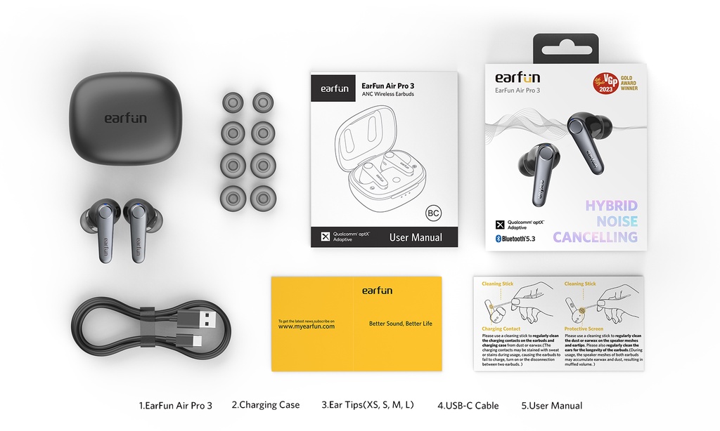 Mô tả Tai nghe Bluetooth True Wireless Earfun Air Pro 3 lọc gió chống ồn ANC 6 micro bluetooth 5.3 nghe 9h - 12