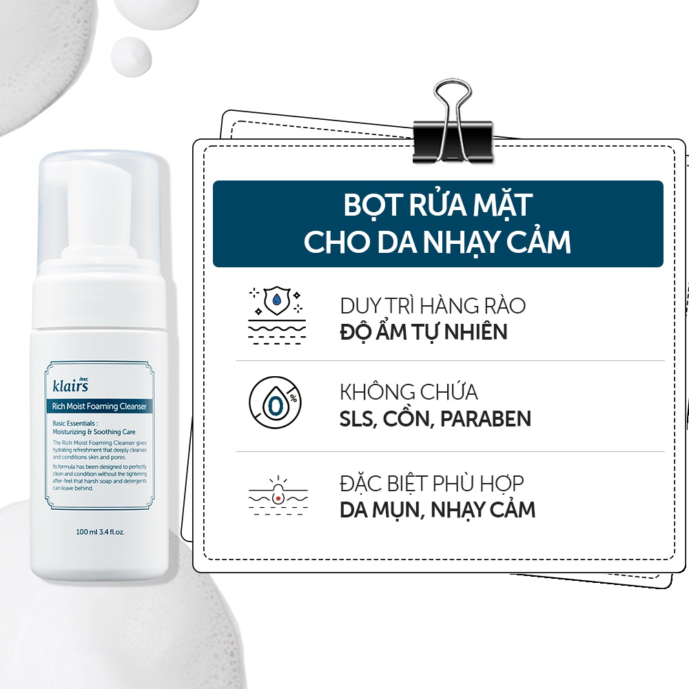 Mô tả Sữa rửa mặt Dear Klairs Rich Moist Foaming Cleanser 100ml - 1