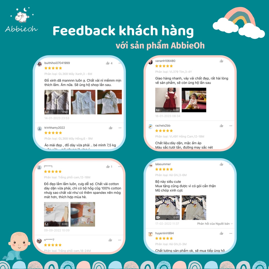 Mô tả Bộ cộc tay cotton sát nách ABBIEOH cách điệu thoáng mái cho bé gái 6-24M BO501 BO523 BO765 - 7