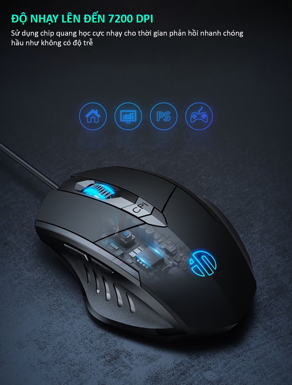 Độ nhạy chuột gaming 7200 DPI