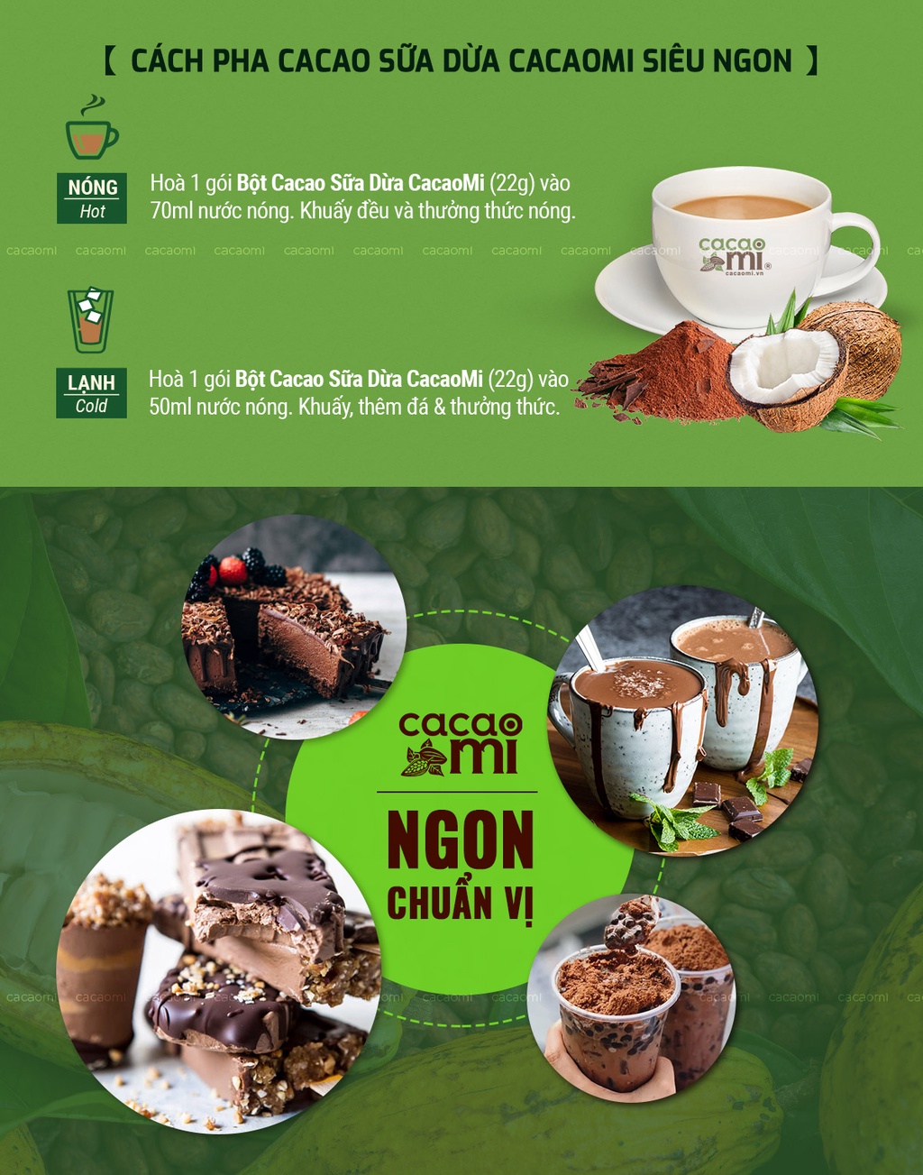 Mô tả Bột cacao sữa dừa CacaoMi pha trà sữa socola đậm đà ca cao thơm ngon vị dừa Bến Tre gói tiện dụng - 1