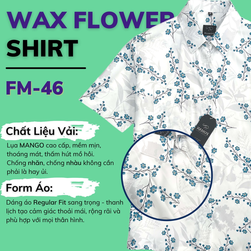 Mô tả Áo Sơ mi Nam Hoạ tiết Hoa Thanh Liễu Wax Flo FOMAN tay ngắn vải Lụa, thấm hút, thoáng khí, chống nhăn, chống nhàu (FM46) - 1