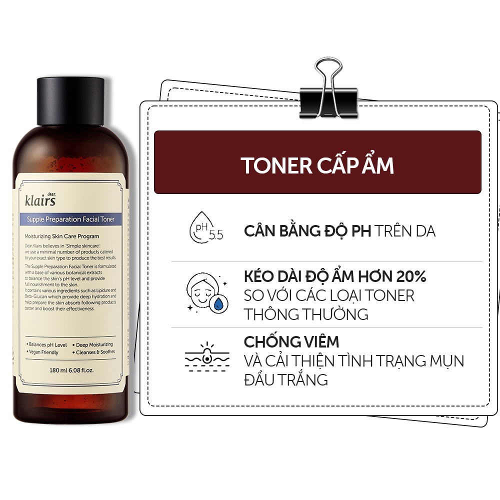 Mô tả Nước hoa hồng Dear, Klairs Supple Preparation Facial Toner 180ml - 1