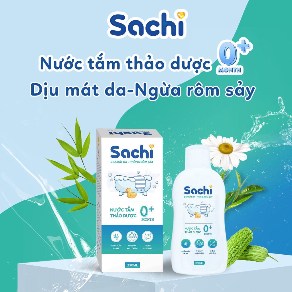 Mô tả Nước tắm thảo dược SACHI dịu mát da, phòng rôm sảy, mẩn ngứa, hăm tã, bảo vệ làn da cho bé chai 250ml - 1