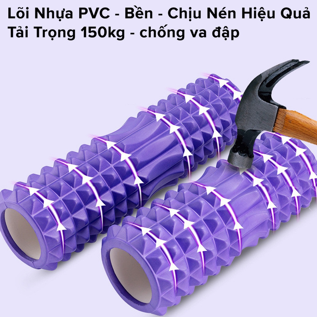 Mô tả Foam Roller Massage Màu ĐEN - Con Lăn Yoga Matxa Tập Gym Tập Thể Thao Giãn Cơ Ống Trụ Lăn Xốp Có Gai Hãng Amalife - 6