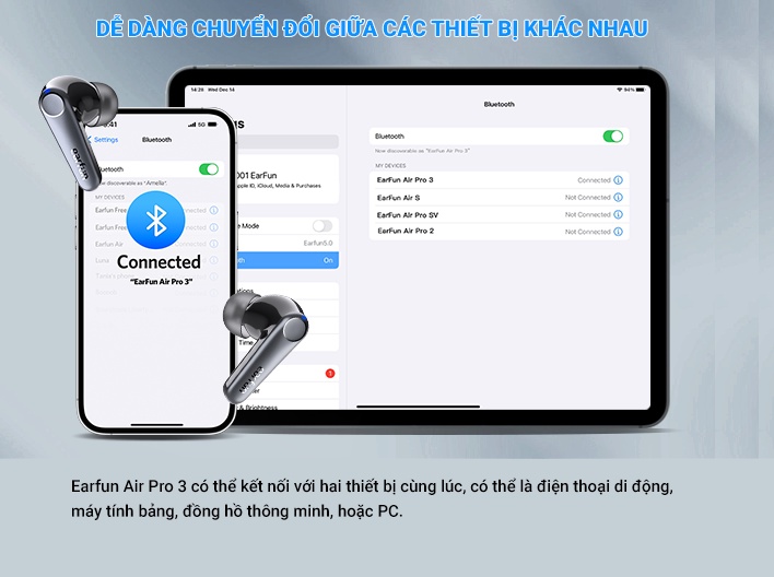 Mô tả Tai nghe Bluetooth True Wireless Earfun Air Pro 3 lọc gió chống ồn ANC 6 micro bluetooth 5.3 nghe 9h - 10