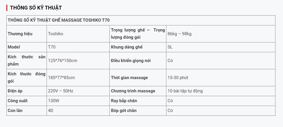 Mô tả Ghế Massage Đa Năng Toshiko T70 điều khiển giọng nói, sở hữu con lăn 4D di chuyển tổ hợp 15 bài tập - 7