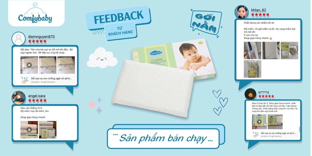 Mô tả Gối Memory Foam - Comfybaby cho bé organic tự nhiên mềm mại, thoáng mát, sử dụng từ 0 tháng tuổi - 12
