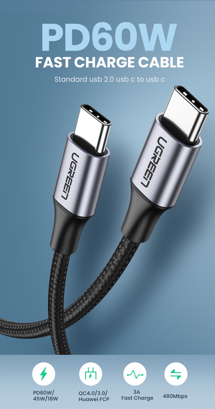Dây cáp sạc Ugreen USB Type C thích hợp cho Samsung Xiaomi Air Macbook iPad Pro 12.9 2020/ 2018/ 2017 – ảnh mô tả chi tiết 1