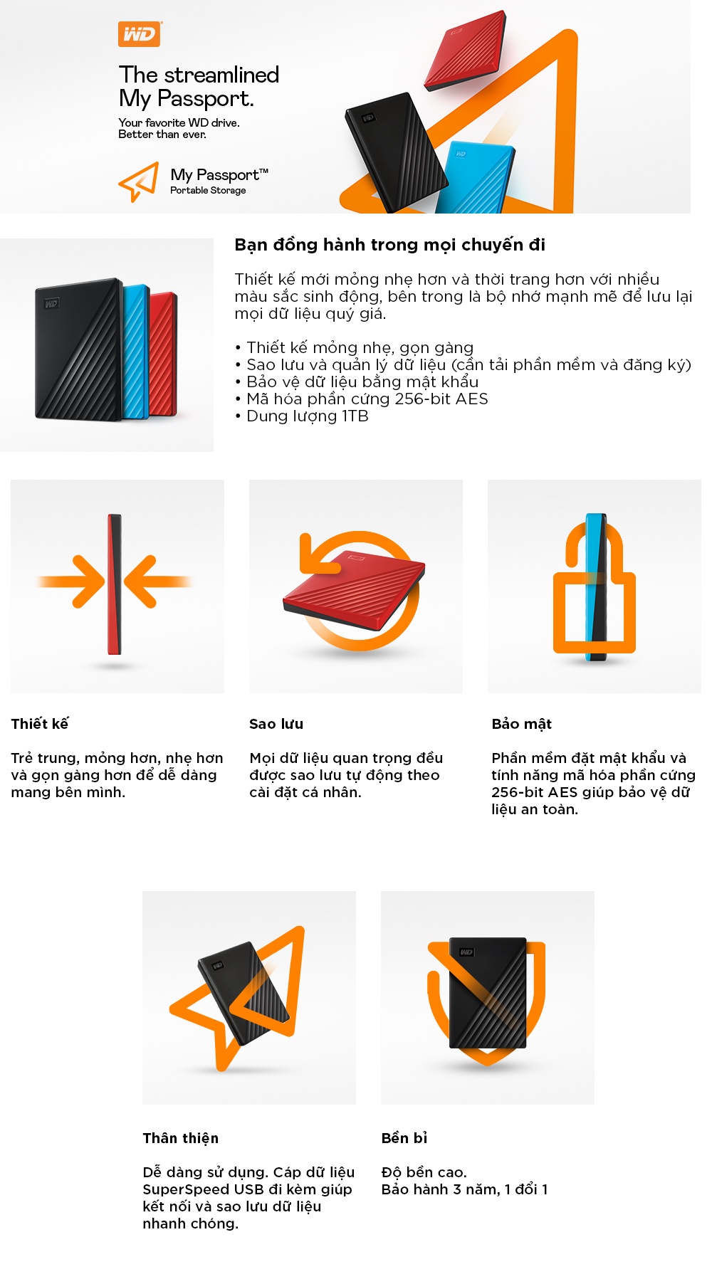 Mô tả Ổ cứng di động Western Digital WD My Passport 2.5" USB 3.2 1TB - WDBYVG0010BBK - 1