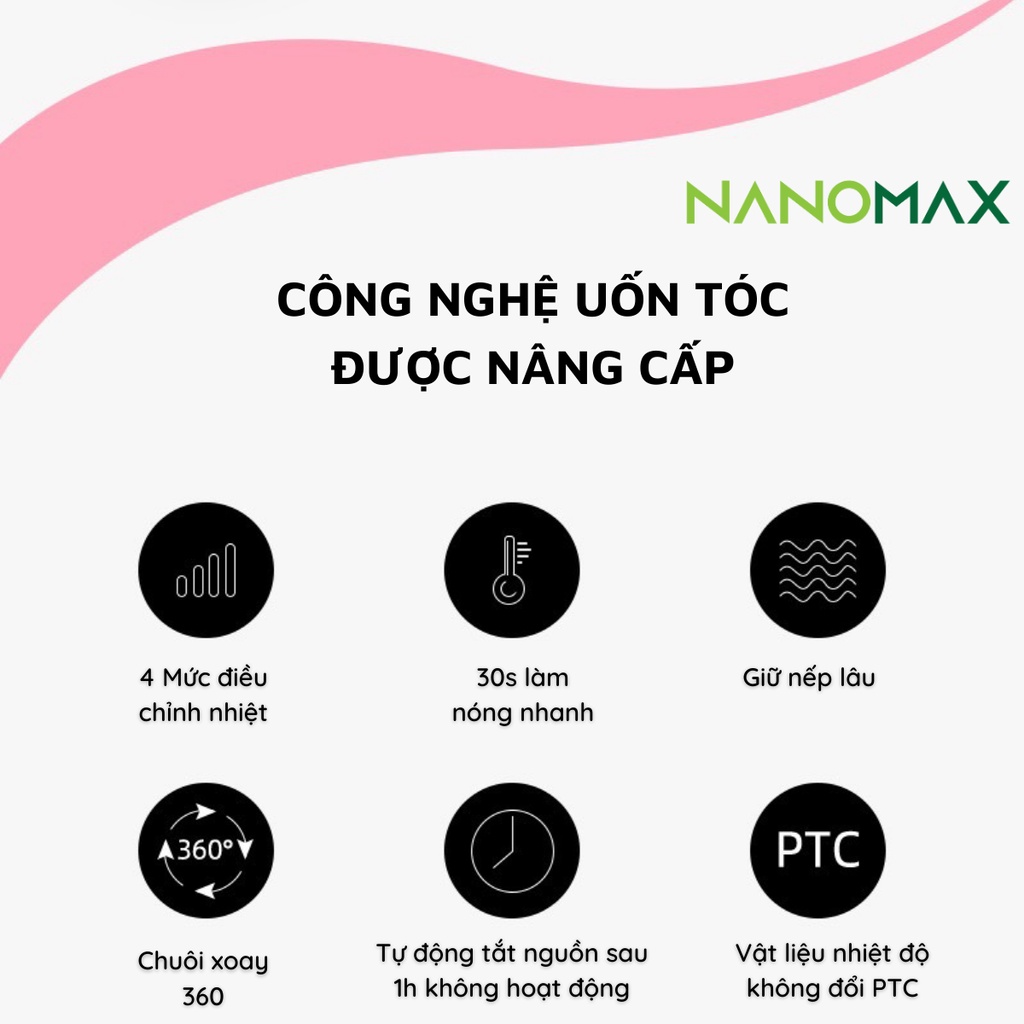 Mô tả Máy Uốn Tóc Xoăn Gợn Sóng Nước NANOMAX D25 4 Mức Điều Chỉnh Nhiệt Làm Nóng 30 Giây Ion Âm Giữ Nếp Lâu - 1