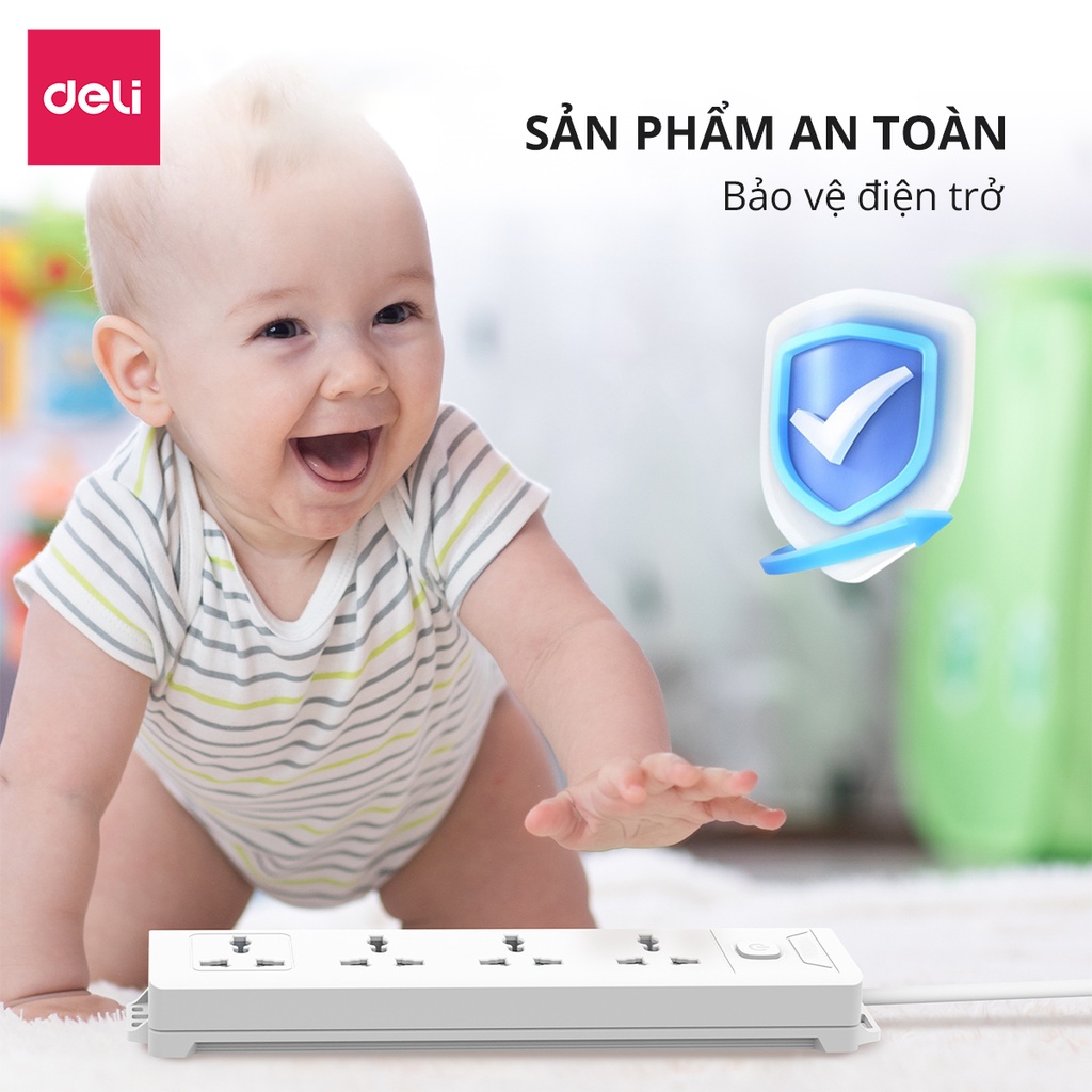 Công tắc riêng biệt trên từng ổ cắm Deli