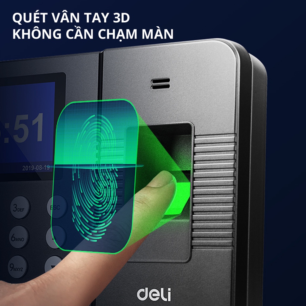 Máy Chấm Công Vân Tay Và Khuôn Mặt DELI Có Tiếng Việt Kết Nối USB Xuất ...