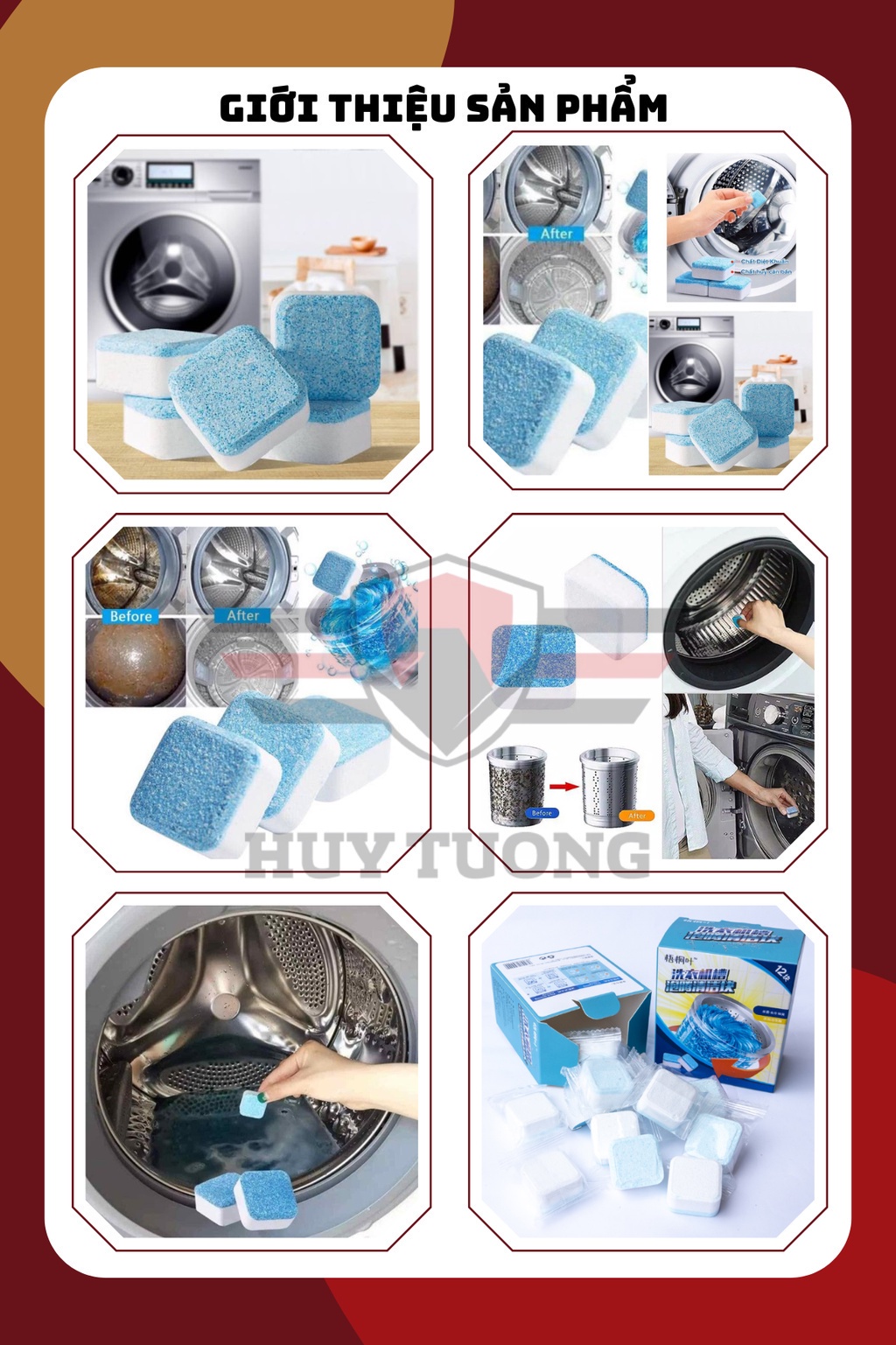 Mô tả Viên tẩy lồng máy giặt vệ sinh sạch sẽ cặn bã bụi bẩn, tăng tuổi thọ máy giặt - HUY TUONG - 2