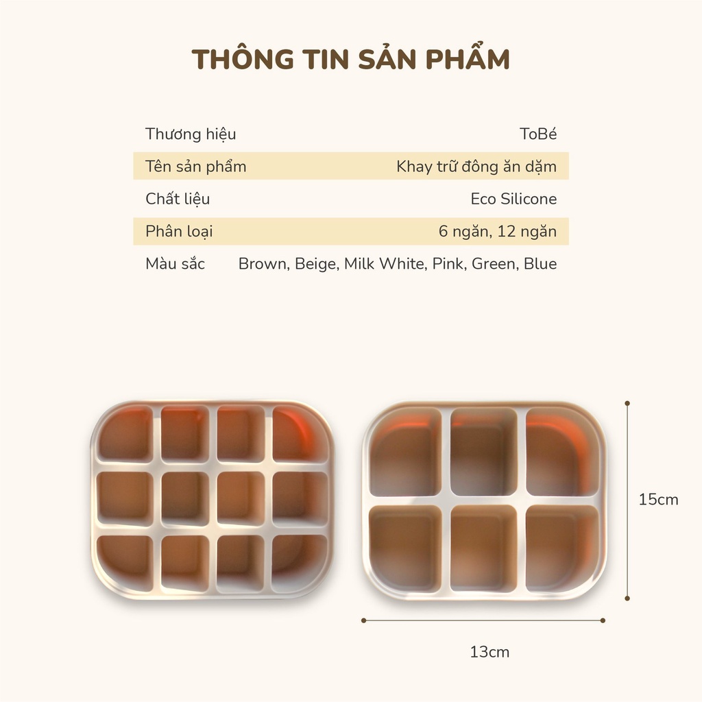 TOBE Khay Trữ Đông Ăn Dặm ECO SILICONE 12 Ngăn Có Nắp Tiện Lợi Dễ Sử Dụng  Dễ Vệ Sinh Nhỏ Gọn An Toàn