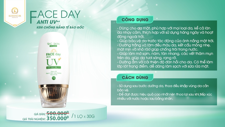 Mô tả Kem chống nắng tế bào gốc Face Day Anti UV++ Kohinoor 30g - 1