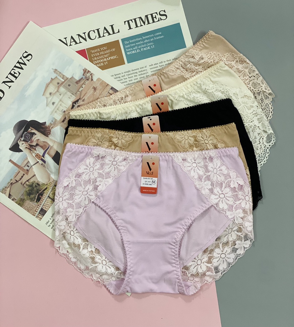 Mô tả Quần lót nữ cotton Nhật Vicci 103 dáng lưng vừa, viền ren mềm mịn, kháng khuẩn - 3