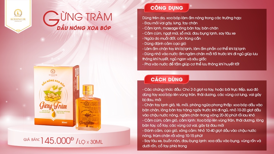 Mô tả Dầu nóng xoa bóp gừng tràm Kohinoor 30ml - 3