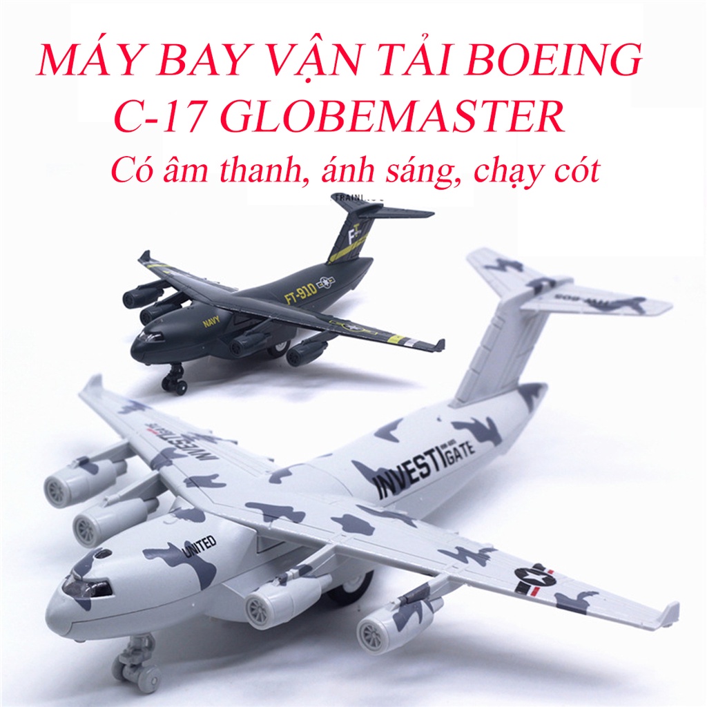 Mô tả Đồ chơi mô hình máy bay vận tải Boeing C-17 KAVY chất liệu hợp kim, có nhạc và đèn, chạy cót - 1