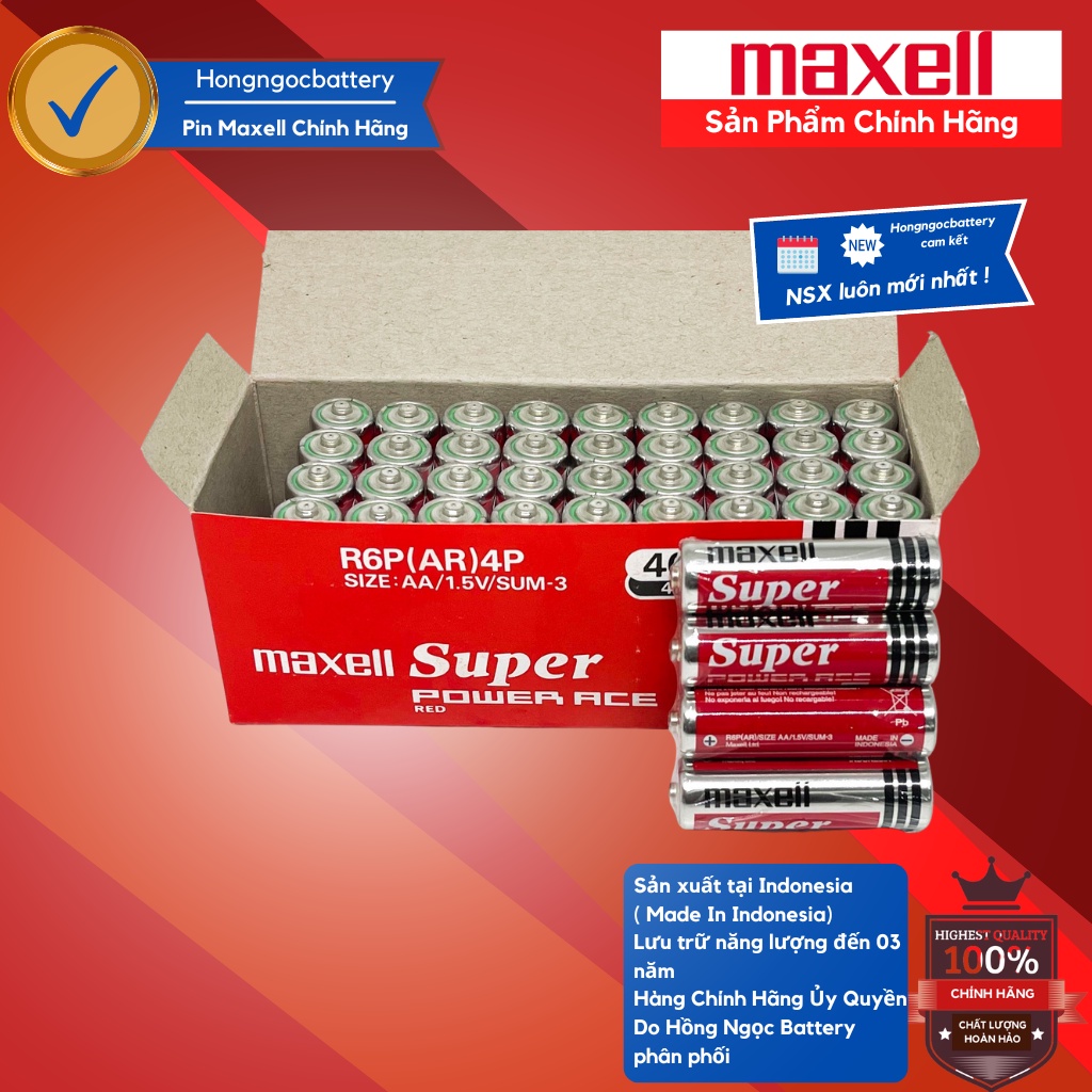 Pin AA Maxell 1,5V R6 (AR) 4P chính hãng - Pin Hồng Ngọc