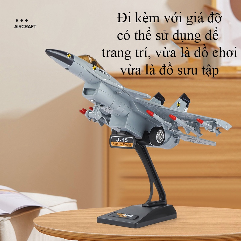 Mô tả Đồ chơi máy bay tiêm kích J-15 KAVY bằng hợp kim có nhạc, đèn phun được khói chạy cót sạc điện USB - 6