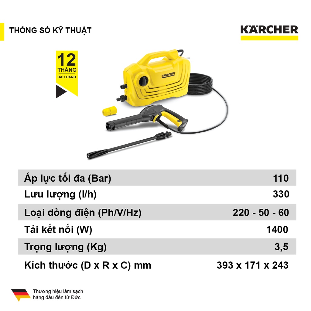 Mô tả Máy Rửa Xe KARCHER Cầm Tay K2 Classic Động Cơ Chổi Than Áp Lực Cao Giúp Làm Sạch Ô Tô Xe Máy - 2