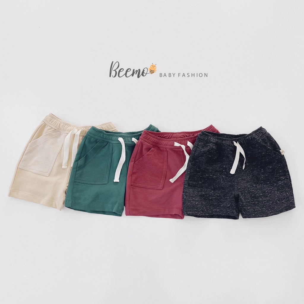 Mô tả Quần đùi cho bé Beemo dáng vừa phối túi bên hông kèm dây rút vải cotton co giãn mặc đi học, đi chơi từ 1 - 7 tuổi 22030Q - 1