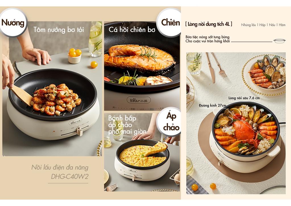 Mô tả Bộ Nồi Lẩu Nướng Bear 3 khay 3in1 DHG-C40W2 - Hàng Chính Hãng - 3