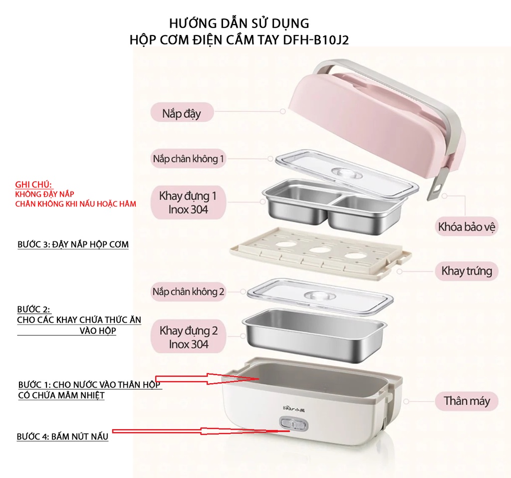 Mô tả Hộp Cơm Điện Cầm Tay Mini Đa Năng Bear DFH-B10J2 - Hàng Chính Hãng - Bảo hành 18 Tháng - 1