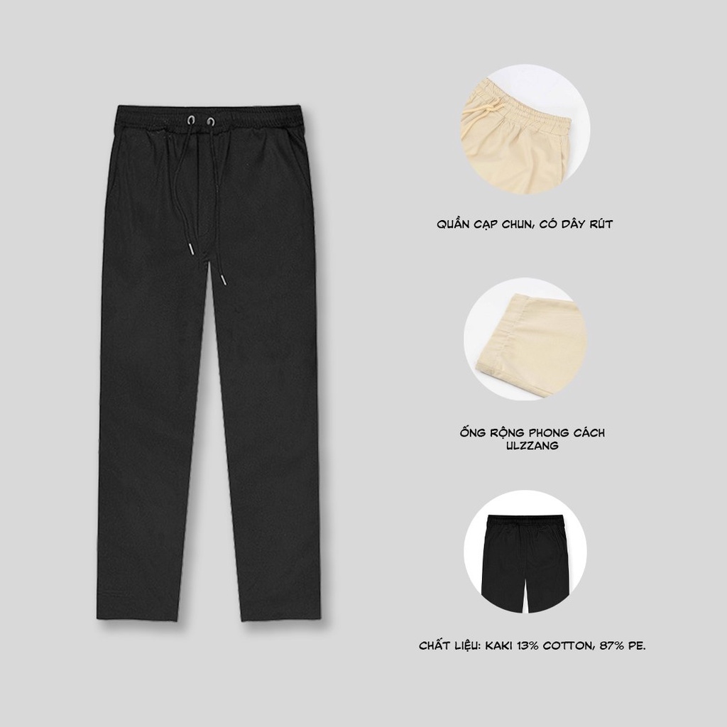 Mô tả Quần Baggy Kaki Unisex Basic nam nữ cạp chun ống rộng phong cách Hàn Quốc ELNIDO - 8