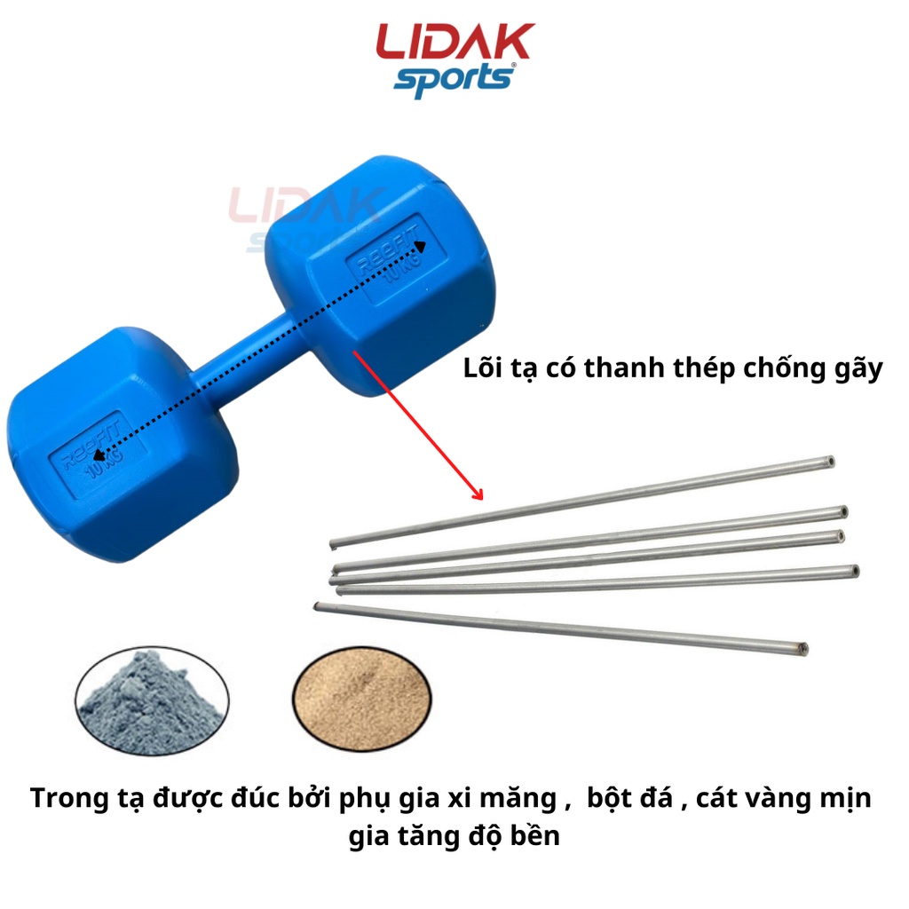 Mô tả Tạ tay 10kg LIDAK ruột tạ có lõi thép chống gãy siêu bền , tạ tập gym tại nhà 10kg bọc nhựa đúc sẵn ruột - LIDAK SPORT - 1