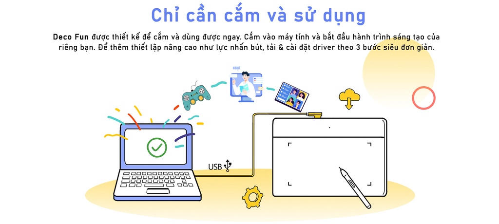 XP-PEN Deco Fun L cắm và sử dụng