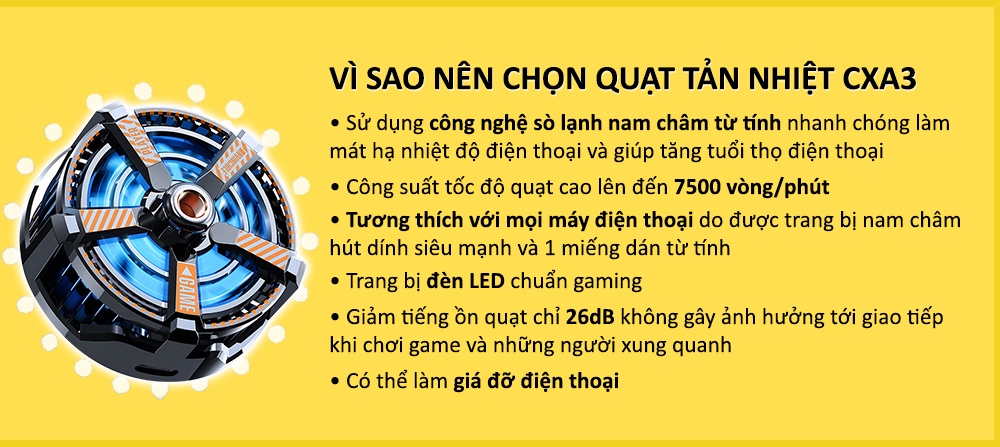 Quạt tản nhiệt điện thoại sò lạnh SIDOTECH CXA3 led gaming