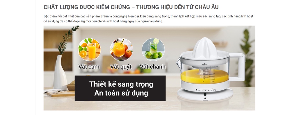 Mô tả Máy ép vắt cam Braun CJ3000 - Công suất 20W - Dung tích350ml - Bảo hành 24 tháng. - 6